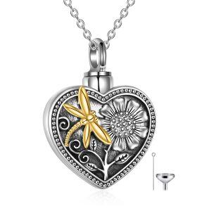 Sterling Silver Dragonfly Sunflower Urn Necklace-0