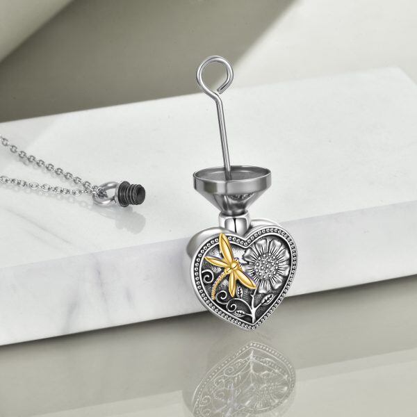 Sterling Silver Dragonfly Sunflower Urn Necklace-1