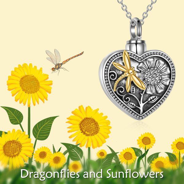 Sterling Silver Dragonfly Sunflower Urn Necklace-4