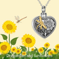wholesale 925 Sterling Silver Dragonfly Heart Sunflower Keepsake Pendant Necklace with Funnel and Fill Tool-0-4