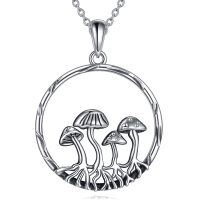 wholesale 925 Sterling Silver Mushroom Circle Necklace with CZ Stones Gothic Jewelry for Women- Rhodium Plated