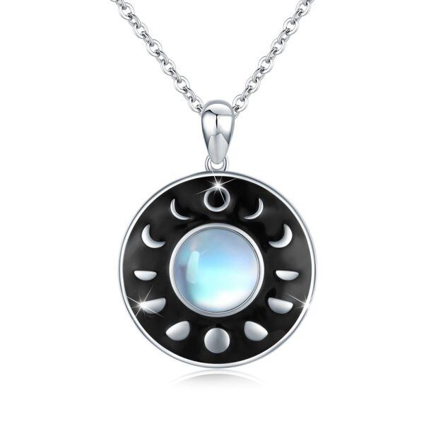 Sterling Silver Moon Phase Moonstone Pendant Necklace-0