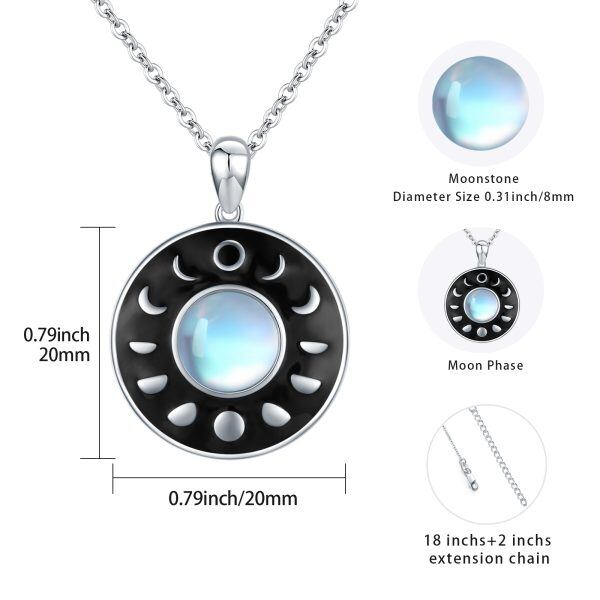 Sterling Silver Moon Phase Moonstone Pendant Necklace-1