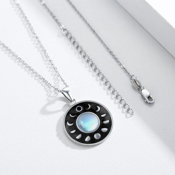 Sterling Silver Moon Phase Moonstone Pendant Necklace-5