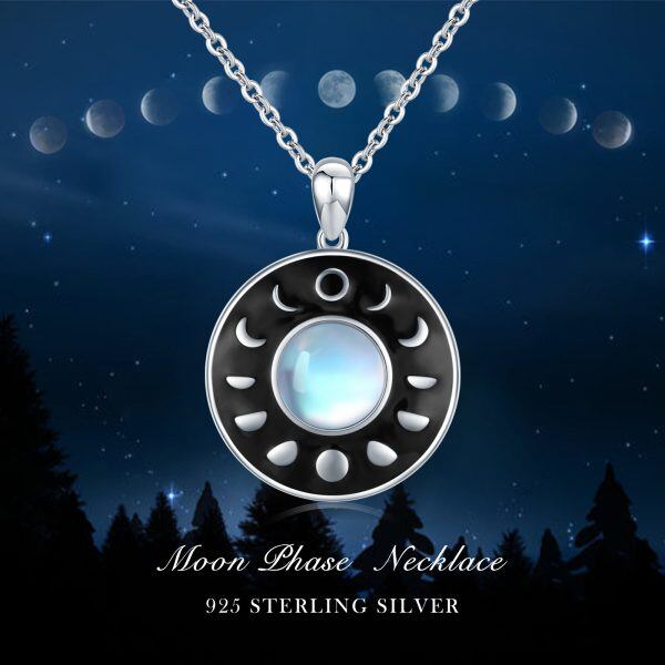 Sterling Silver Moon Phase Moonstone Pendant Necklace-6