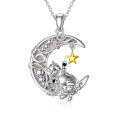 wholesale 925 Sterling Silver Opal Cat on Crescent Moon with Gold Star Charm Pendant Necklace for Women-0-0