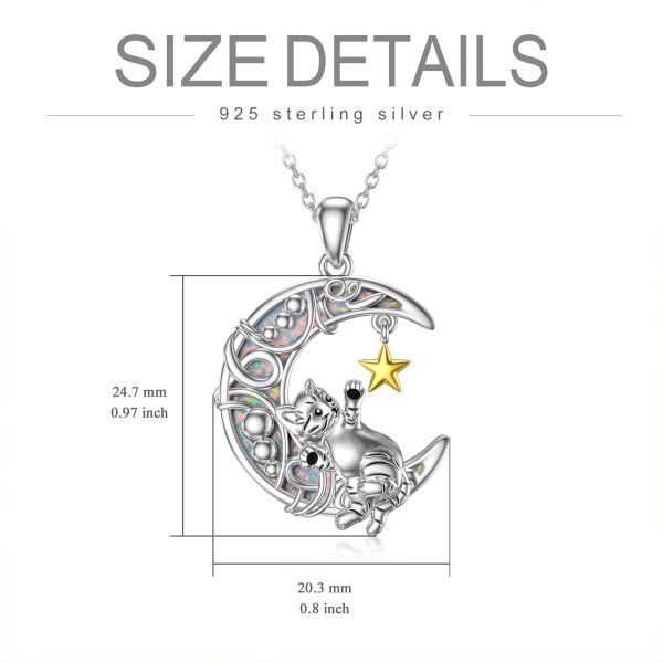 Sterling Silver Cat Opal Moon And Star Pendant Necklace-1