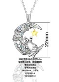 wholesale 925 Sterling Silver Opal Cat on Crescent Moon with Gold Star Charm Pendant Necklace for Women-0-12