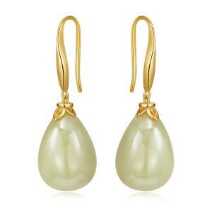 14K Gold Plated Jade Dangling Earrings-0