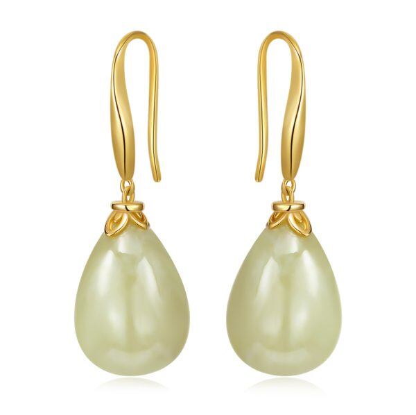 14K Gold Plated Jade Dangling Earrings-0