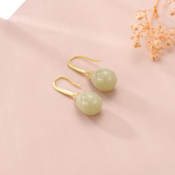 14K Gold Plated Jade Dangling Earrings-4