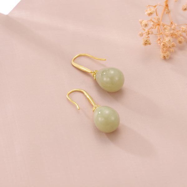 14K Gold Plated Jade Dangling Earrings-5