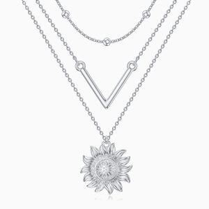 Sterling Silver Sunflower Layered Necklace-0