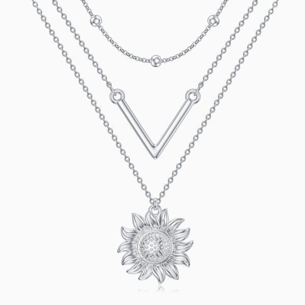 Sterling Silver Sunflower Layered Necklace-0