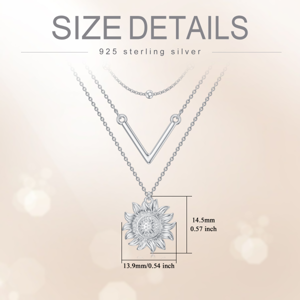 Sterling Silver Sunflower Layered Necklace-1