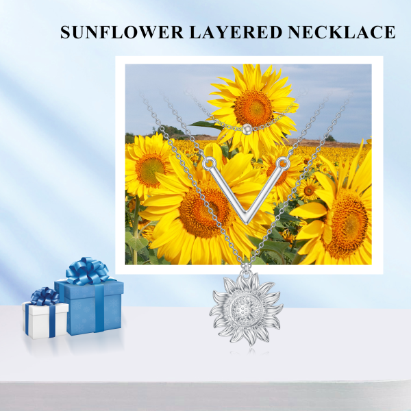 Sterling Silver Sunflower Layered Necklace-2