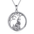 wholesale 925 Sterling Silver Round Life Tree Pendant Necklace w/ Howling Wolf Design Fine s for Women & Girls-0-0