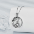 wholesale 925 Sterling Silver Round Life Tree Pendant Necklace w/ Howling Wolf Design Fine s for Women & Girls-0-2