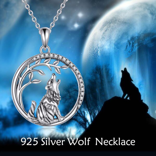 Sterling Silver Tree of Life And Wolf Pendant Necklace-4