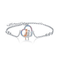 wholesale 925 Sterling Silver Non-Gemstone Ballerina Charm Bracelet for Women - Medium Size- Rhodium Plated