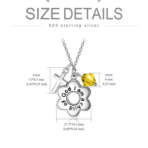 Sterling Silver "I Am a Child of God" Flower Pendant Necklaces With Crystal-1