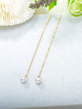 wholesale Gold 14K Freshwater Pearl Threader Drop Earrings for Women's Fashion s-0-4