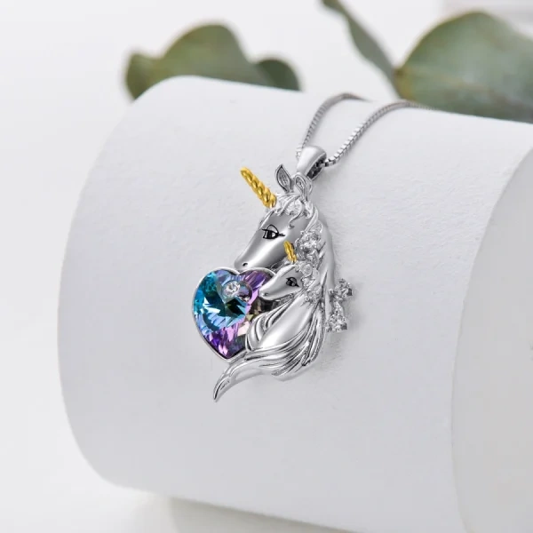 Sterling Silver Unicorn Pendant Necklace With Purple Heart Crystal-4