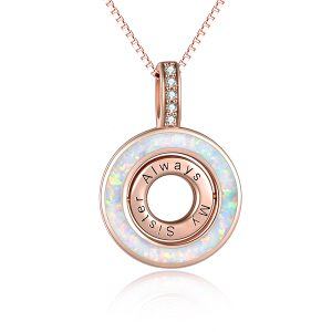 Sterling Silver "Always My Sister" Rotating Opal Pendant Necklace-0