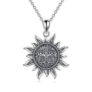 Sterling Silver Oxidized Celtic Tree of Life Pendant Necklace-0