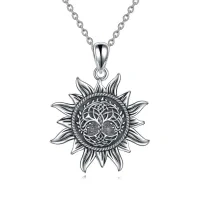 wholesale 925 Sterling Silver Sun Tree of Life Celtic Knot Pendant Necklace s for Women and Men- Oxidized/Oxidised