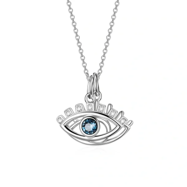 Sterling Silver Double Layer Evil Eye Pendant Necklace With Crystal-0