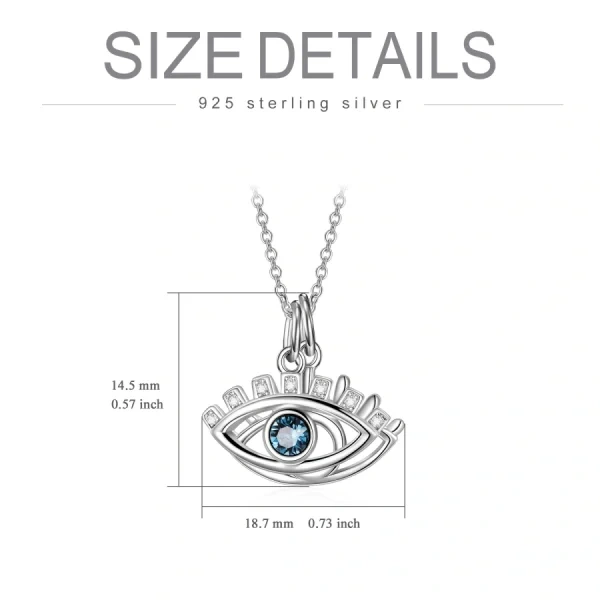 Sterling Silver Double Layer Evil Eye Pendant Necklace With Crystal-1