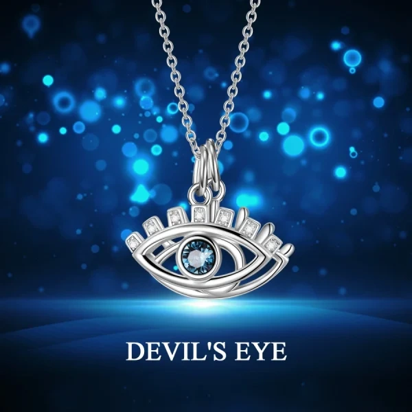 Sterling Silver Double Layer Evil Eye Pendant Necklace With Crystal-2