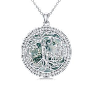 Sterling Silver Tree of Life Aquatic Agate Pendant Necklaces-0