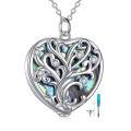 wholesale 925 Sterling Silver Heart Shaped Tree of Life Urn Pendant Necklace with Abalone Shell and CZ Stones-0-0