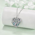 wholesale 925 Sterling Silver Heart Shaped Tree of Life Urn Pendant Necklace with Abalone Shell and CZ Stones-0-2