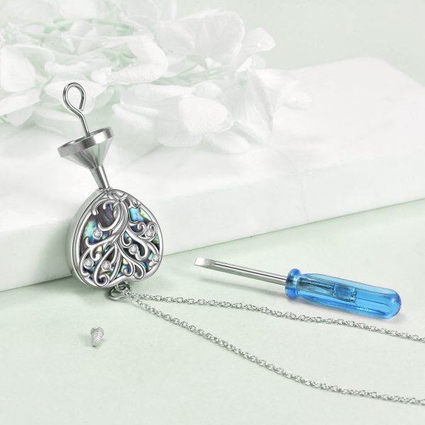 Sterling Silve Tree Of Life Urn Necklace With Abalone Shell-3