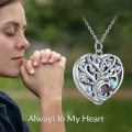 wholesale 925 Sterling Silver Heart Shaped Tree of Life Urn Pendant Necklace with Abalone Shell and CZ Stones-0-4