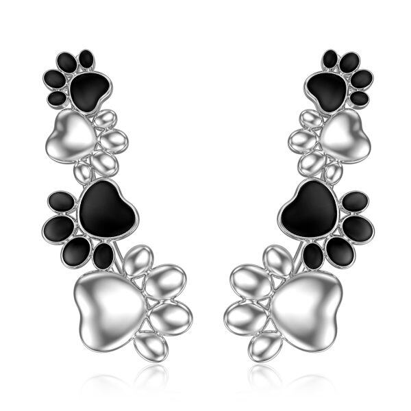 Sterling Silver Enamel Pet Paw Climber Earrings-0