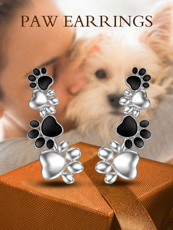 Sterling Silver Enamel Pet Paw Climber Earrings-2