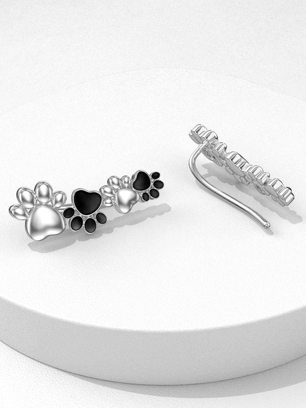 Sterling Silver Enamel Pet Paw Climber Earrings-3