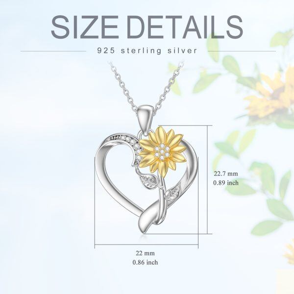 Sterling Silver Diamond Sunflower Heart Pendant Necklaces-1