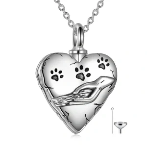 Sterling Silver Pet Paw Urn Necklace With "Always in My Heart" -0