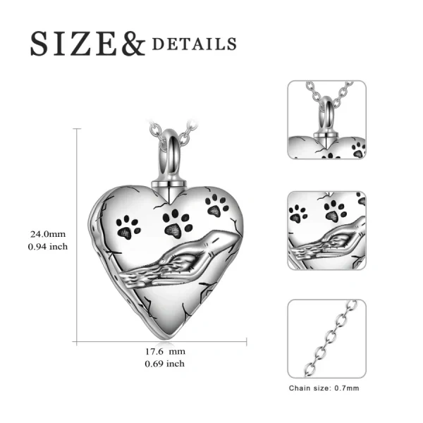 Sterling Silver Pet Paw Urn Necklace With "Always in My Heart" -1