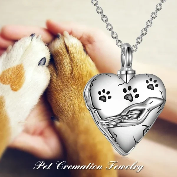 Sterling Silver Pet Paw Urn Necklace With "Always in My Heart" -2