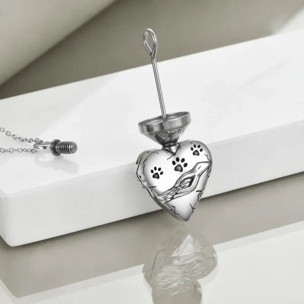 Sterling Silver Pet Paw Urn Necklace With "Always in My Heart" -3