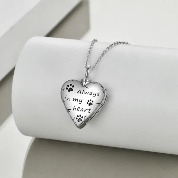 Sterling Silver Pet Paw Urn Necklace With "Always in My Heart" -4