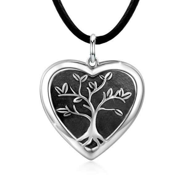 Sterling Silver Oxidized Tree of Life Locket Necklace With Leather Cord-0