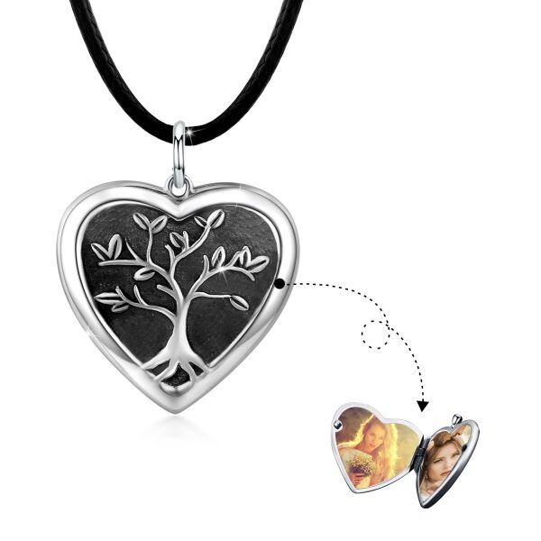 Sterling Silver Oxidized Tree of Life Locket Necklace With Leather Cord-1