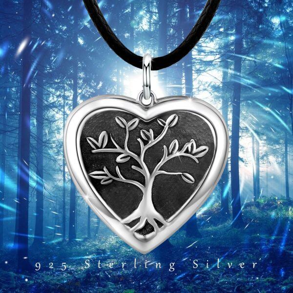 Sterling Silver Oxidized Tree of Life Locket Necklace With Leather Cord-4